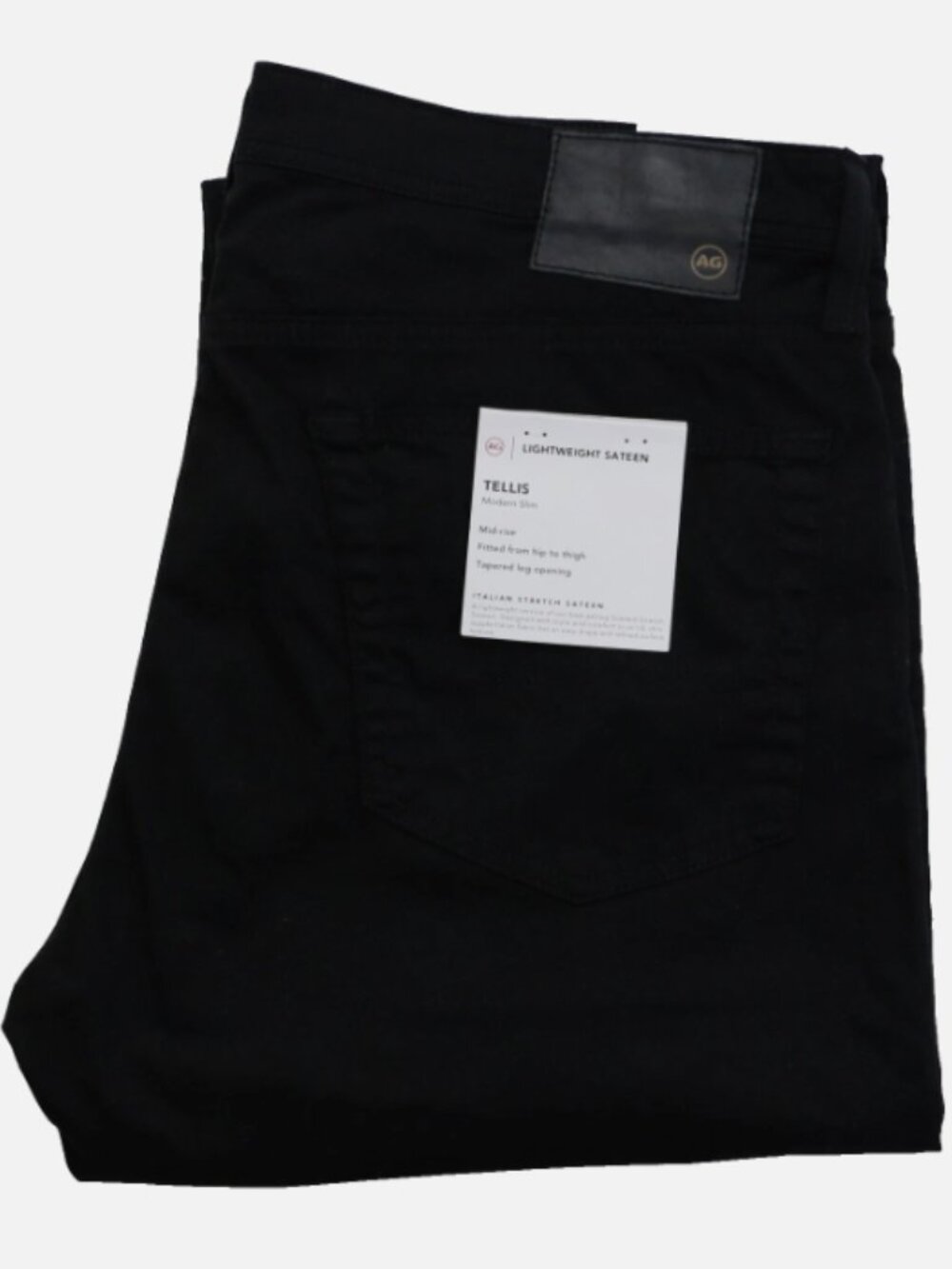AG Tellis W38 L32 Modern Slim Pants Lightweight Italian Satin Fabric Jeans Black
